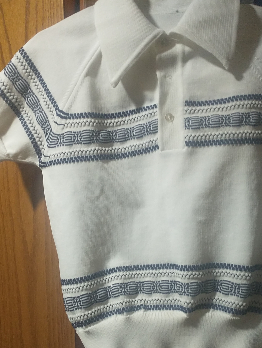 White Polo Shirt with Blue Stripe Detail